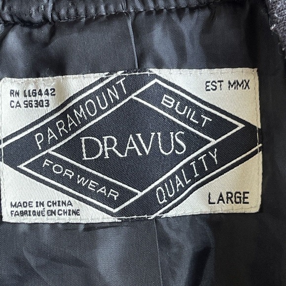 Dravus Varsity Letterman Jacket Mens Large Black Gray Snap Button Up Wool - Picture 6 of 13
